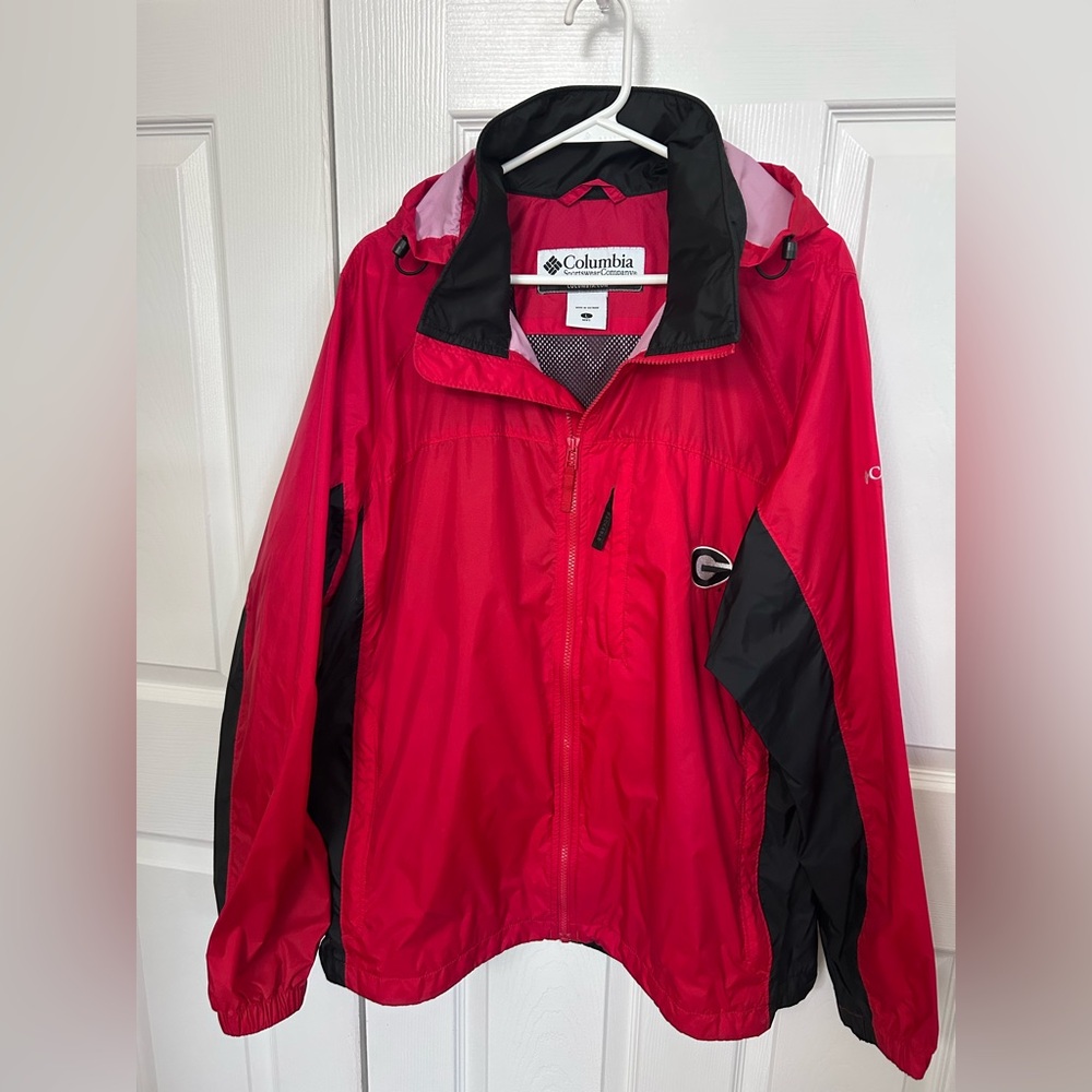 Columbia UGA Red and Black Packable Rain Jacket